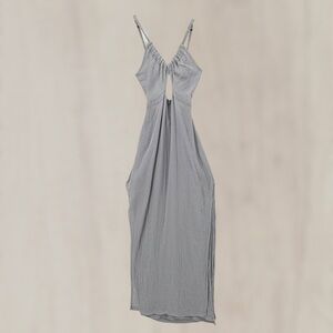 KAYA Grey Knit Long Dress Braided Tie